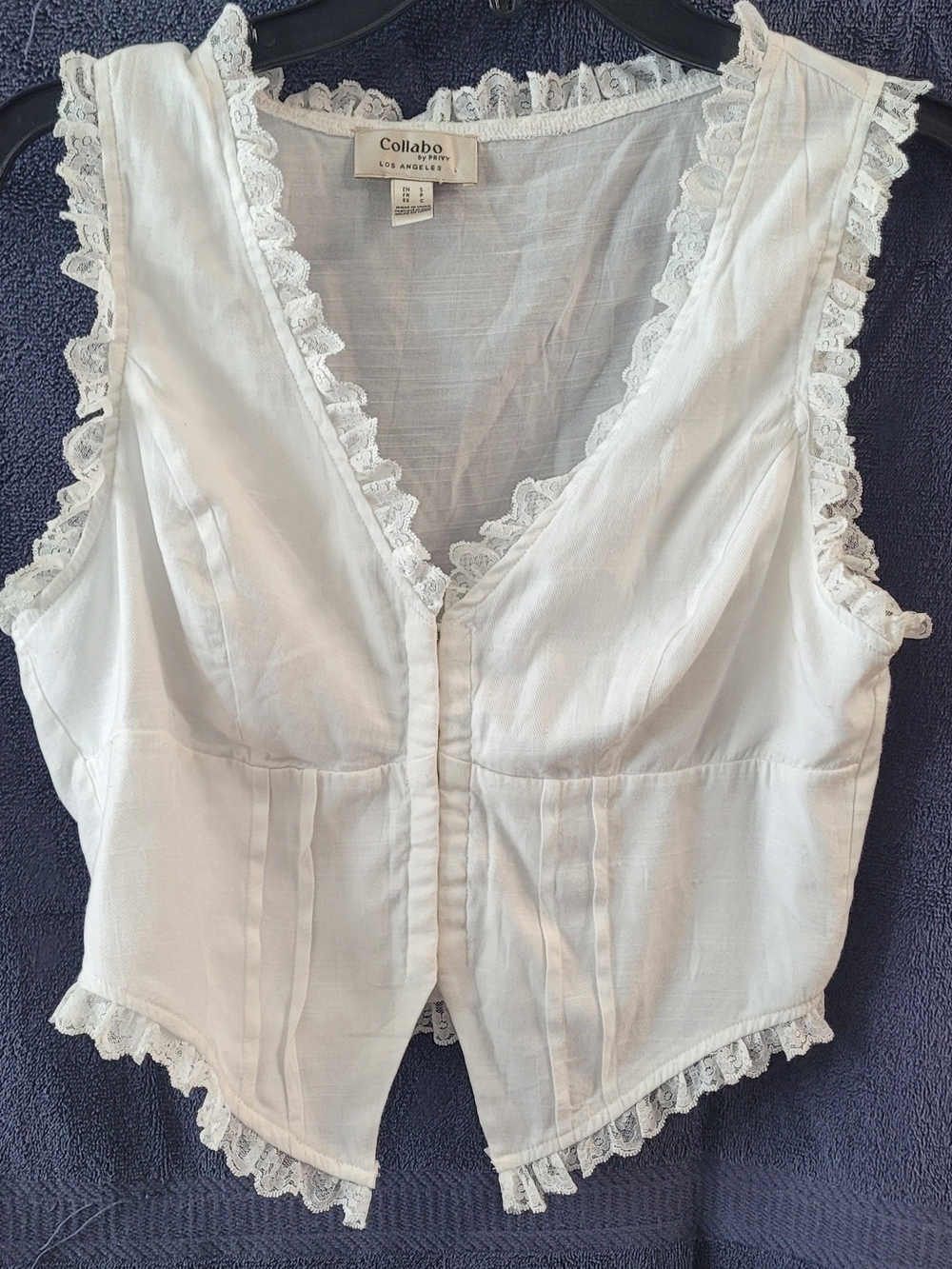Collabro By Privy White Lace-Trimmed V-Neck Women's Top